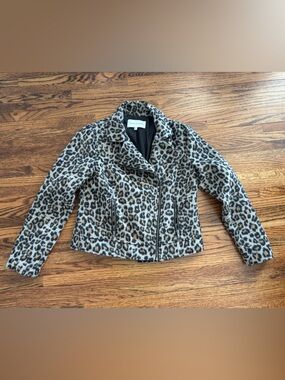 cupcakes & cashmere Leopard-Print Moto Jacket size medium